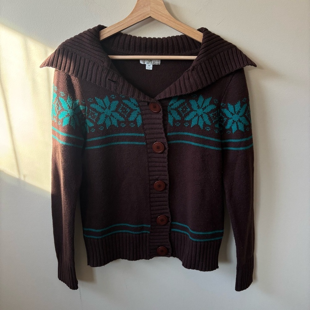 Studioworks Brown and Teal Knit Sweater